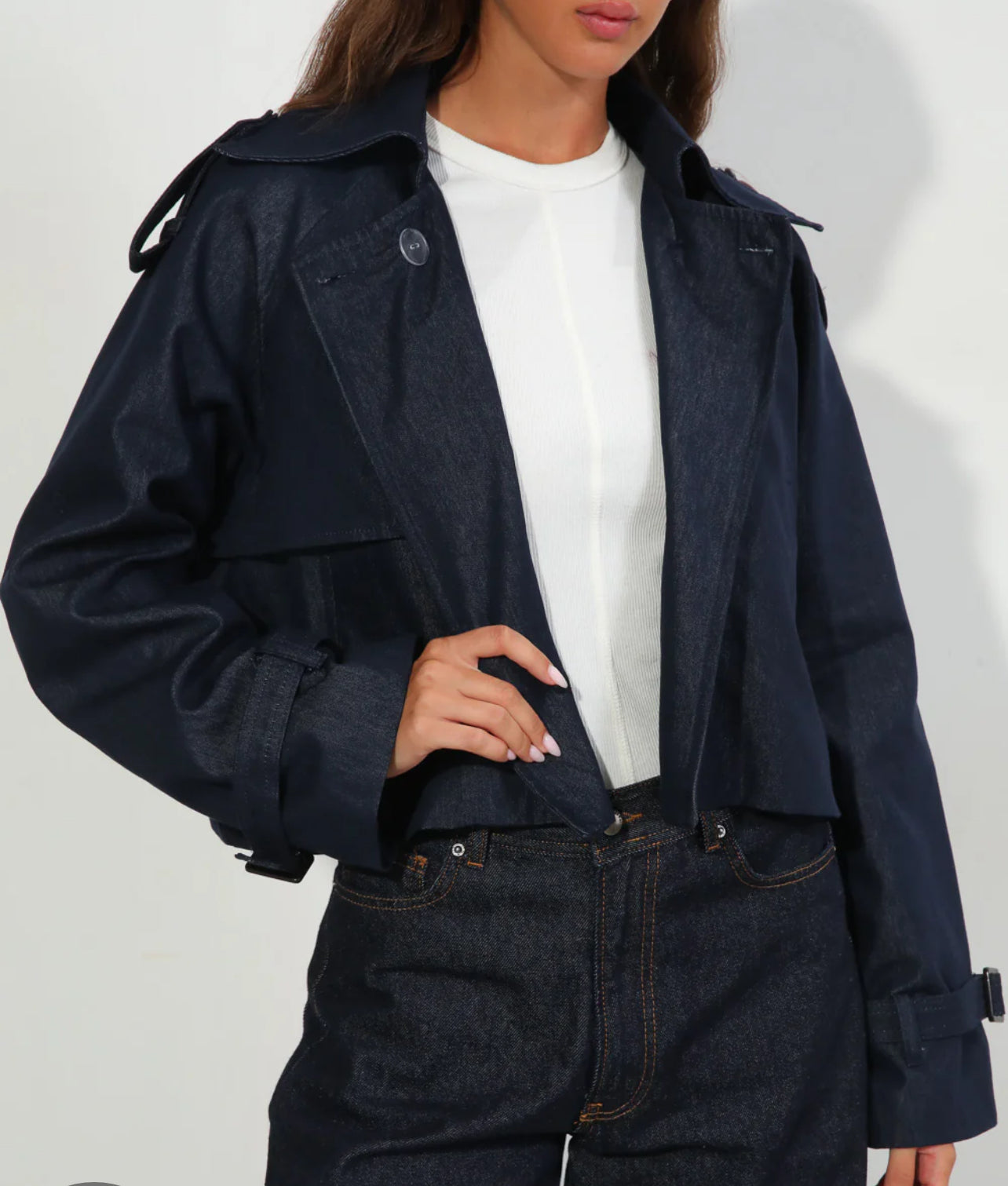 Denim Cropped Trench coat