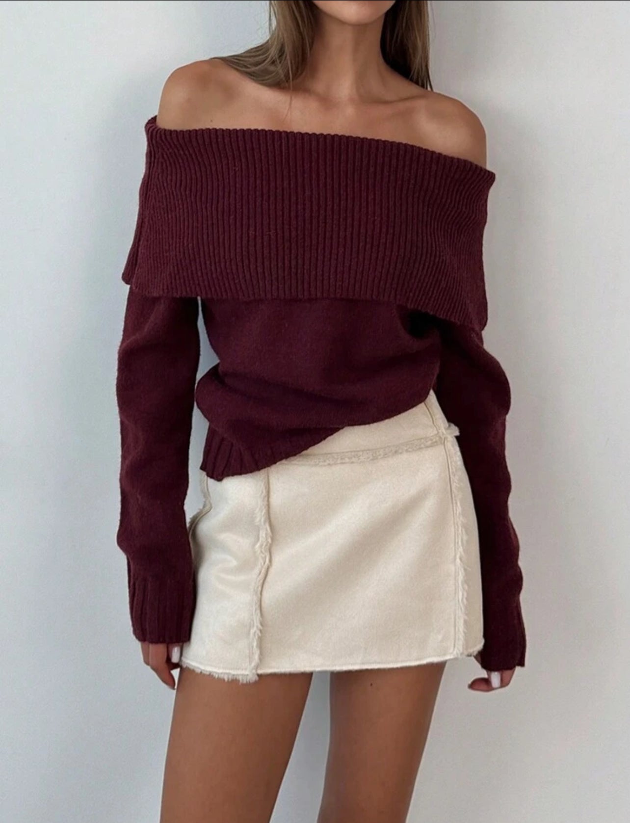 Offshoulder Burgundy Sweater