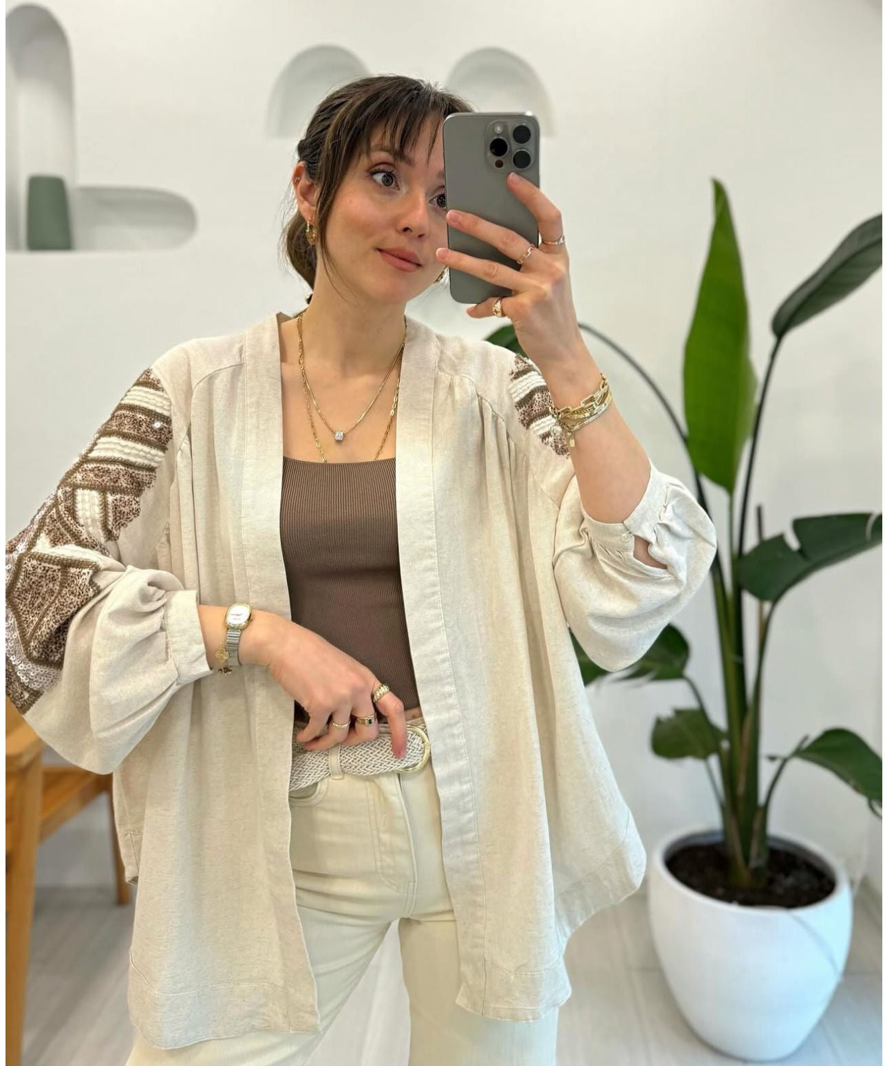 Sequined Beige Cardigan