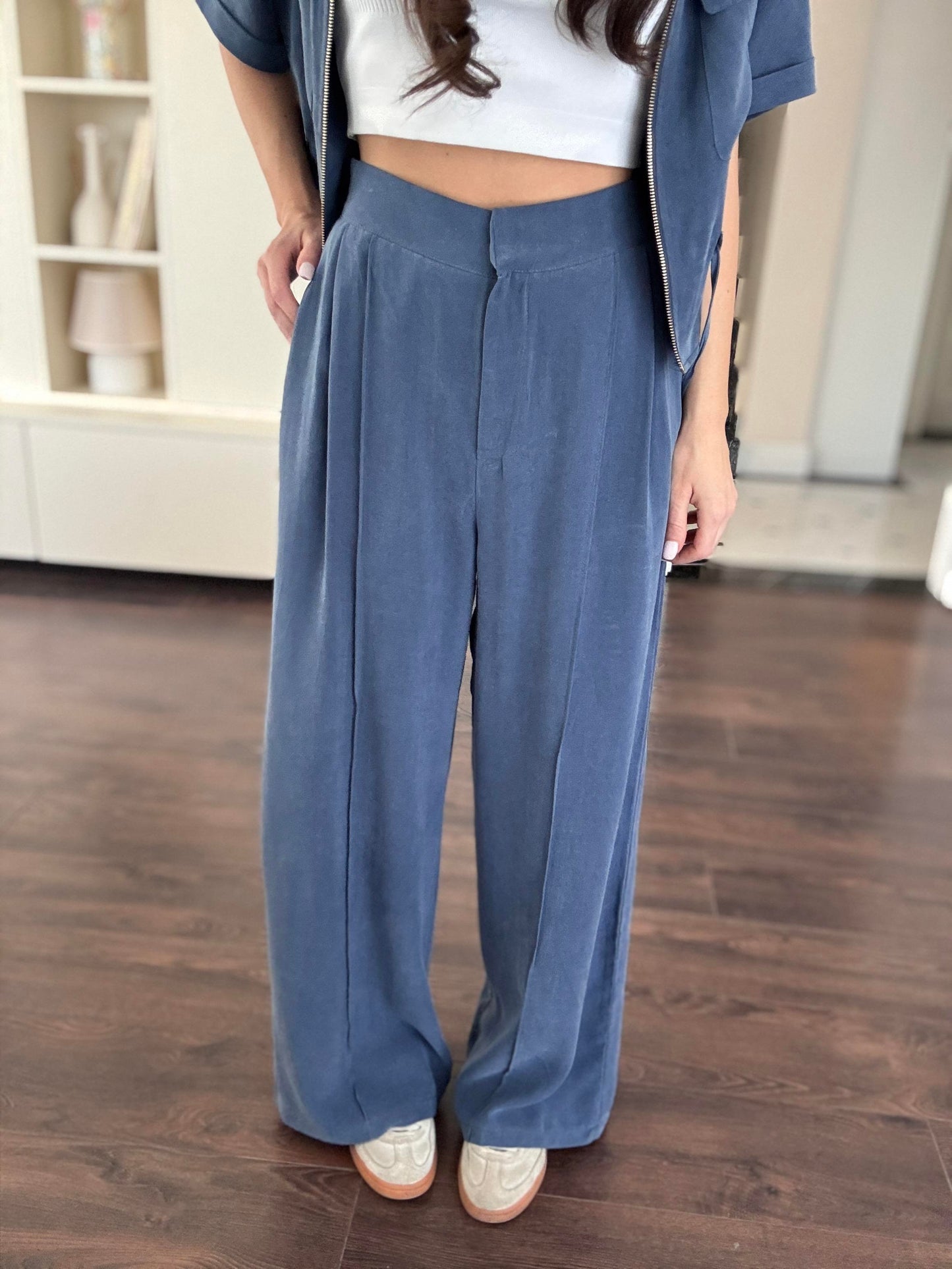Viscose washed Blue Set with Zipper details
