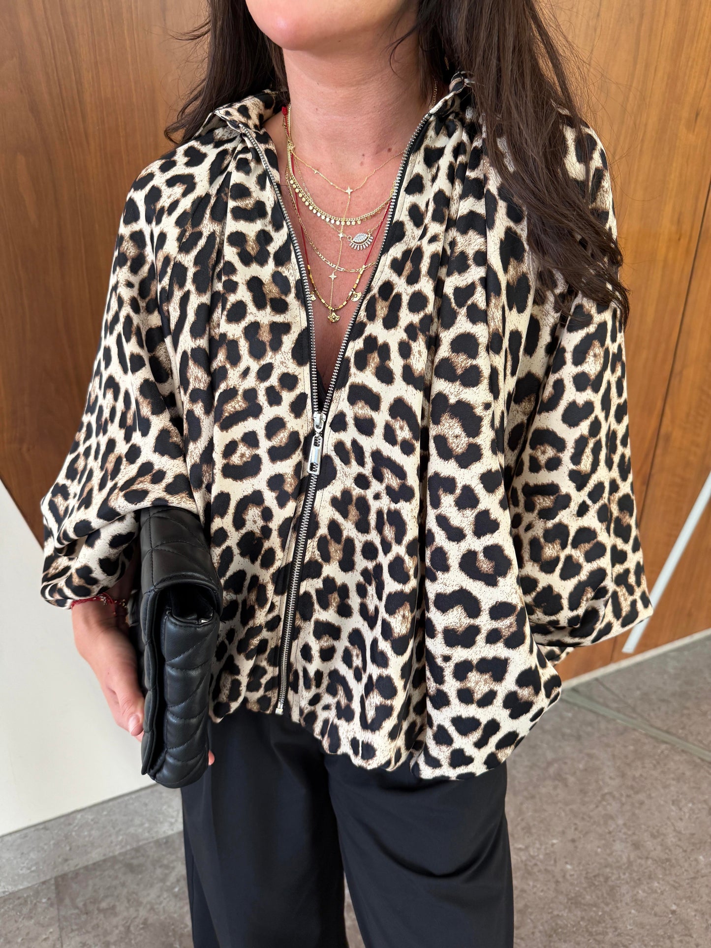 Oversized Leopard Satin batwing sleeve Jacket