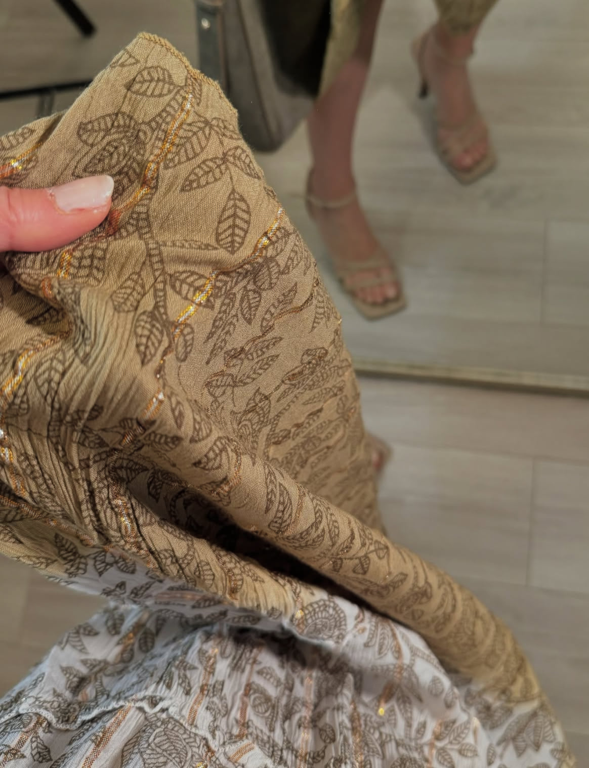 Embroidered Beige/Gold Maxi Dress