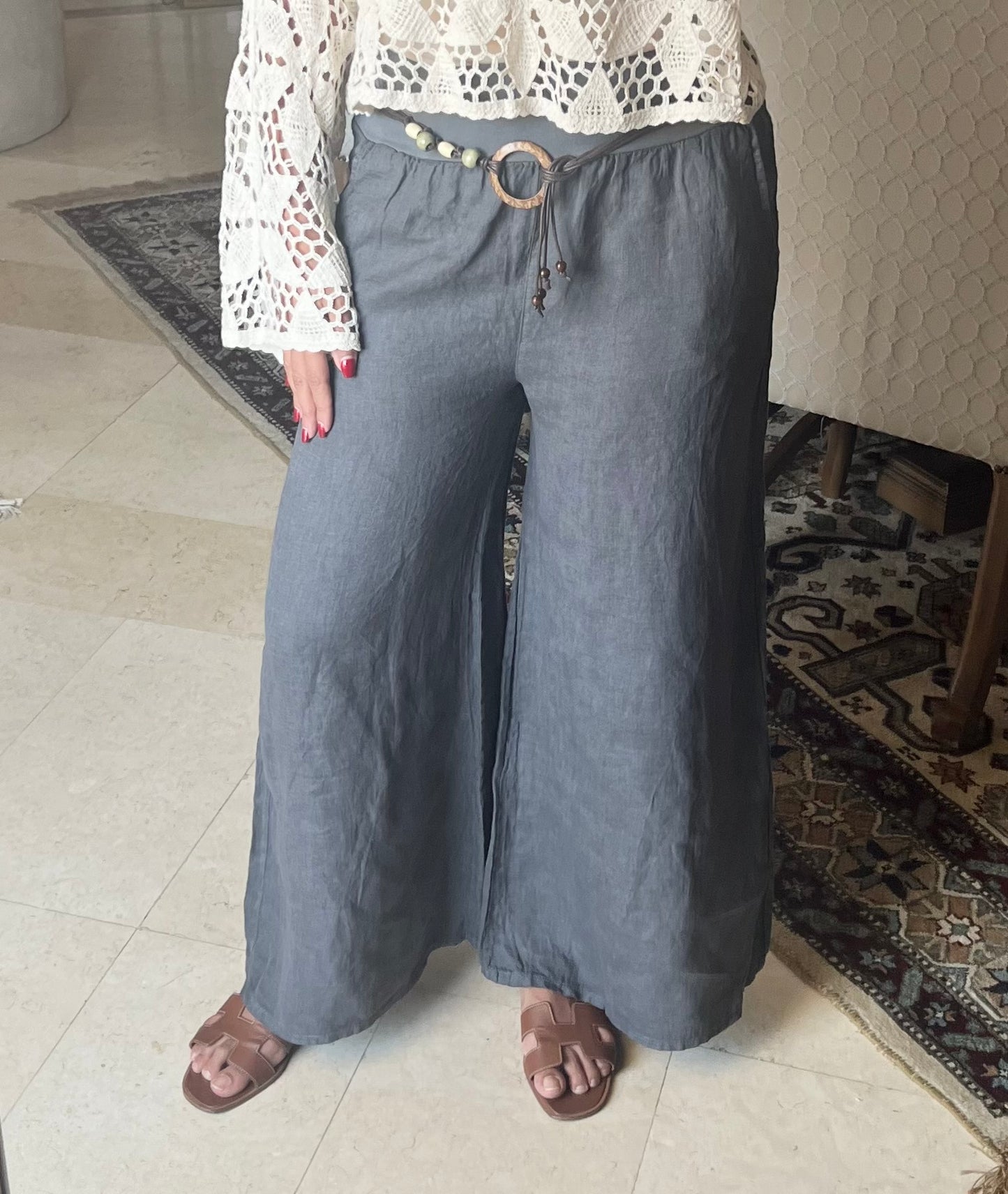 Italian 🇮🇹 Linen Dark Gray wide Leg Pants