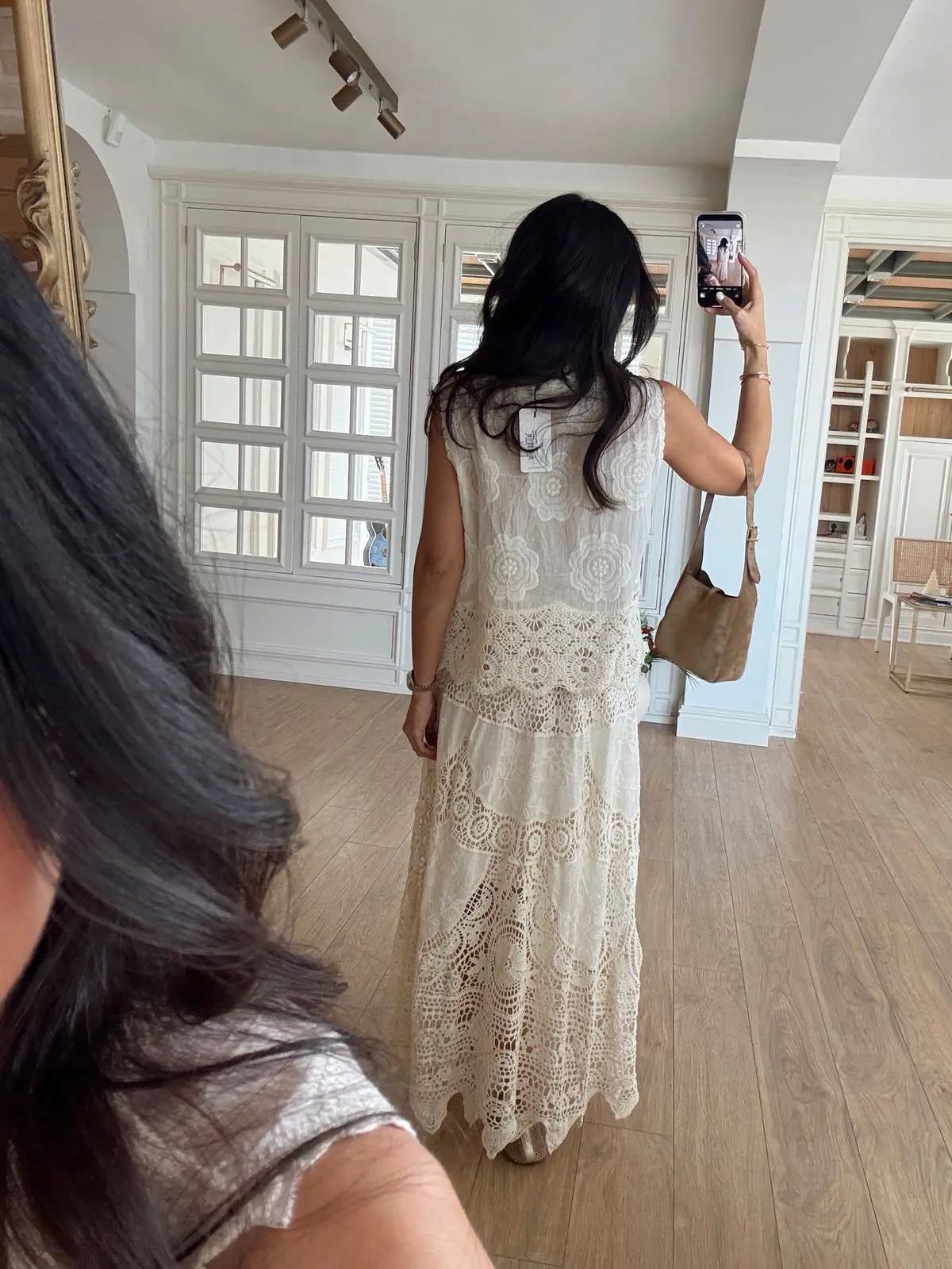 Elsa beige Floral Patterned Scallop Detail Premium Blouse