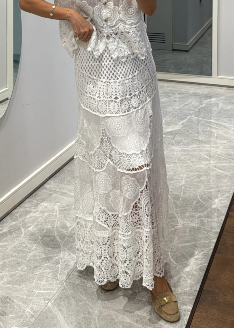 Emilly White Lined Premium Cutwork Skirt