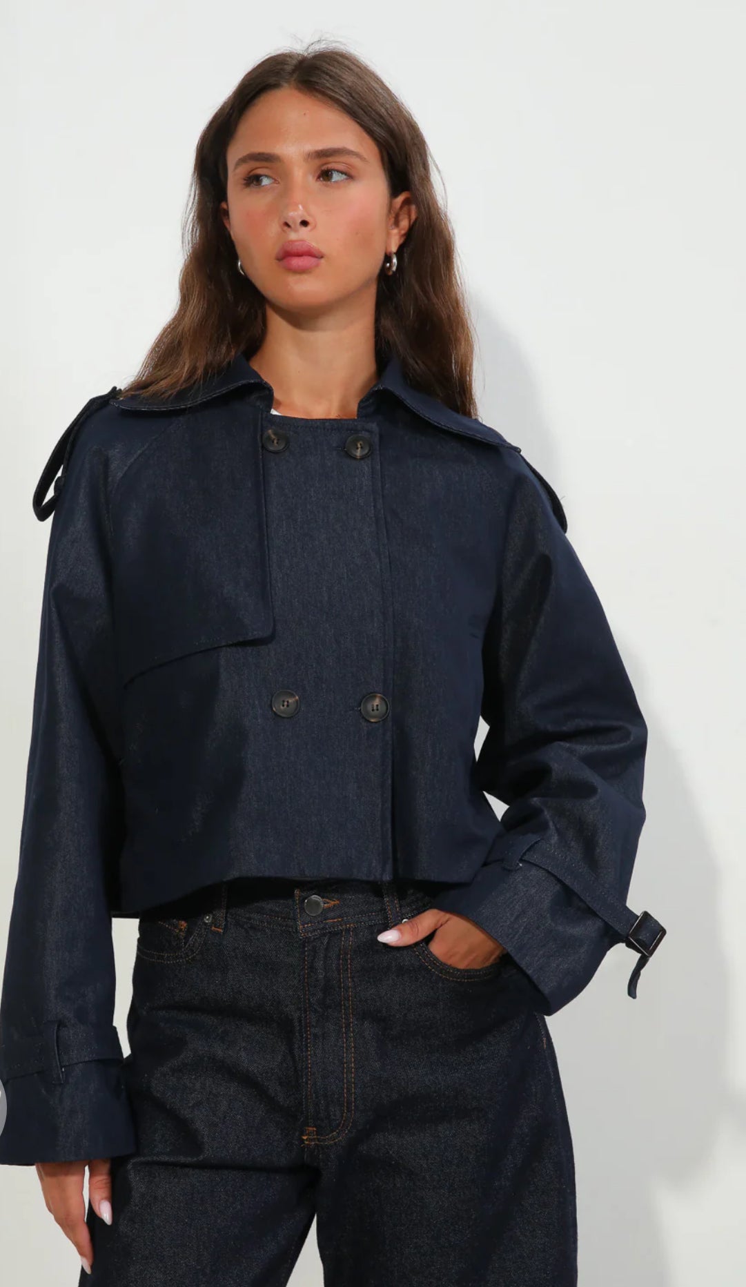 Denim Cropped Trench coat