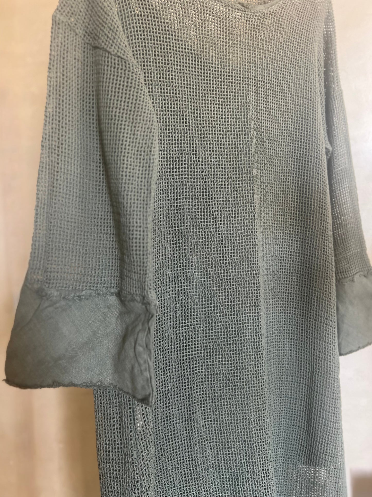 Mesh Italian 🇮🇹 Pure Linen Olive Midi Dress