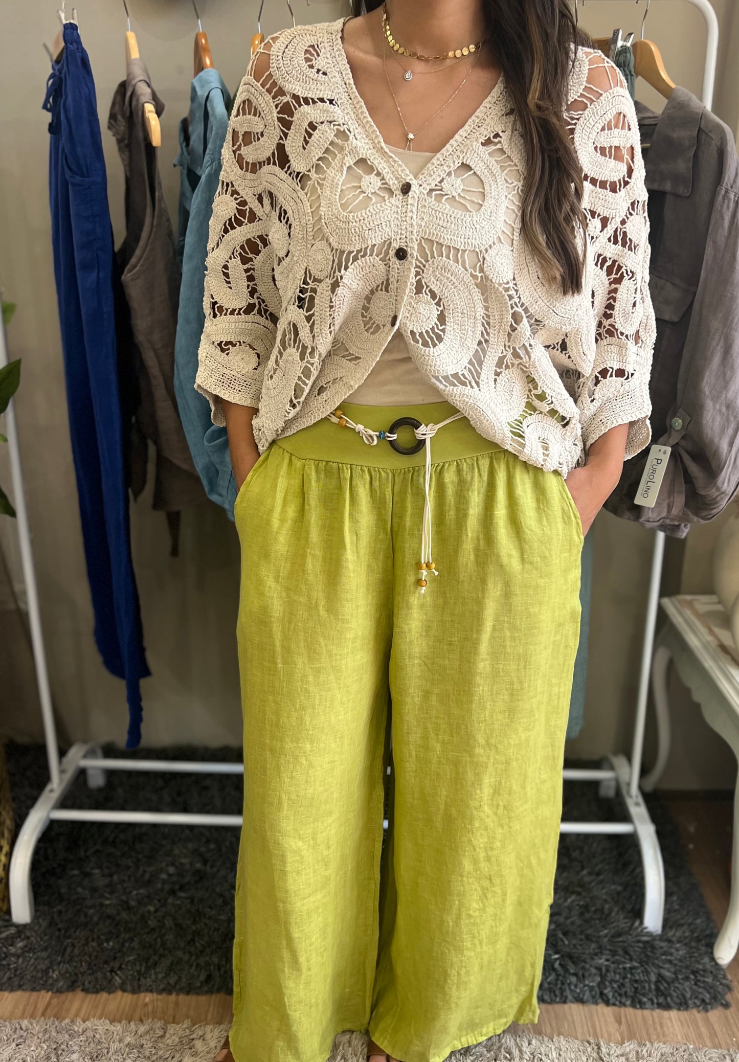 Italian 🇮🇹 Linen Lemon wide Leg Pants