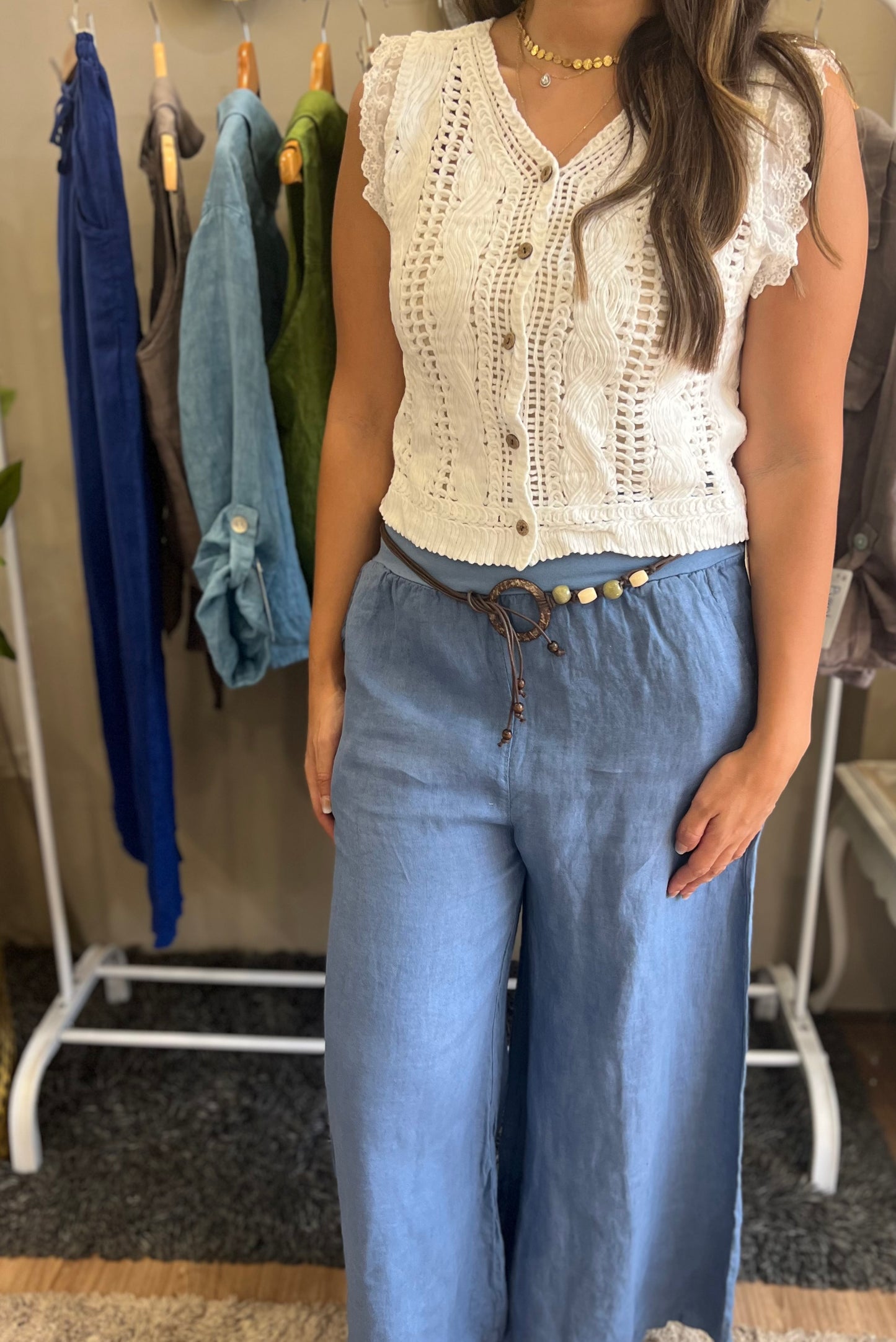 Italian 🇮🇹 Linen Blue wide Leg Pants