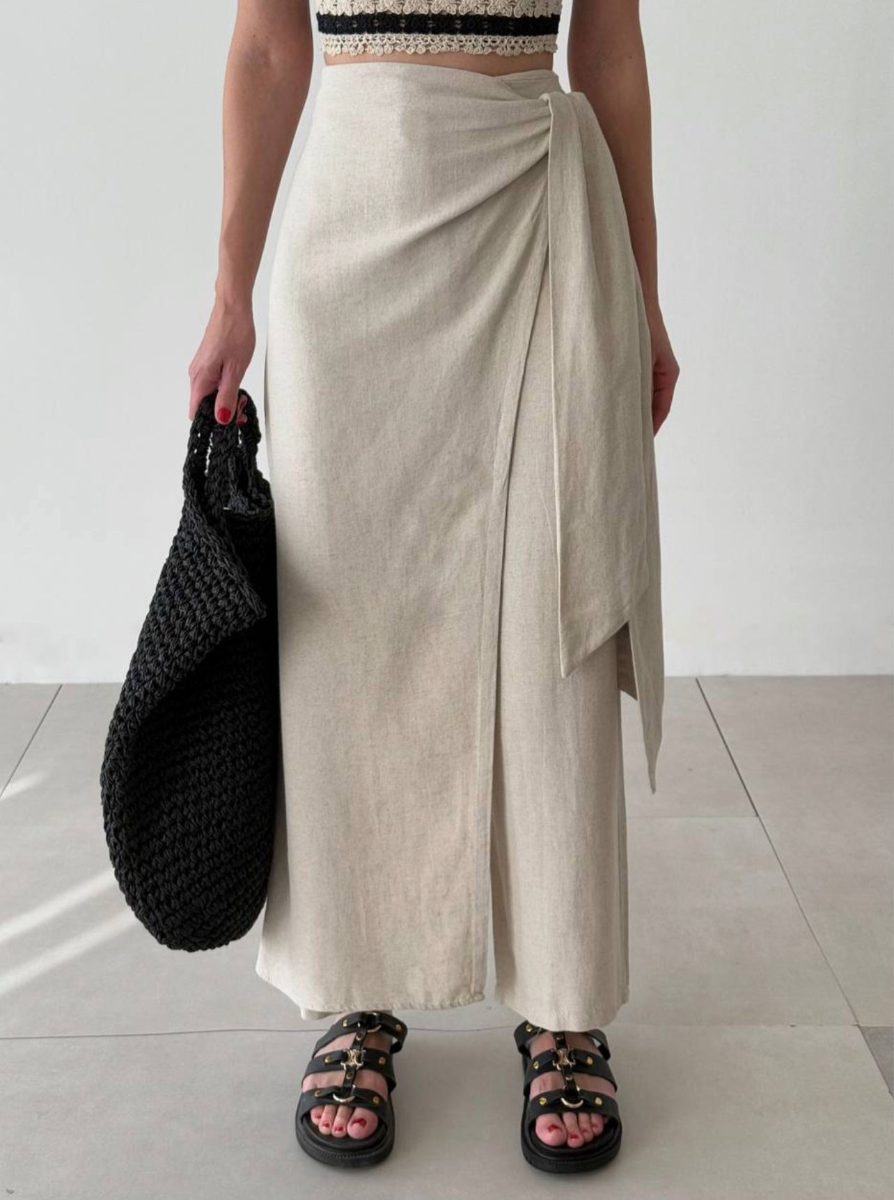 Wrapped Beige linen Pants