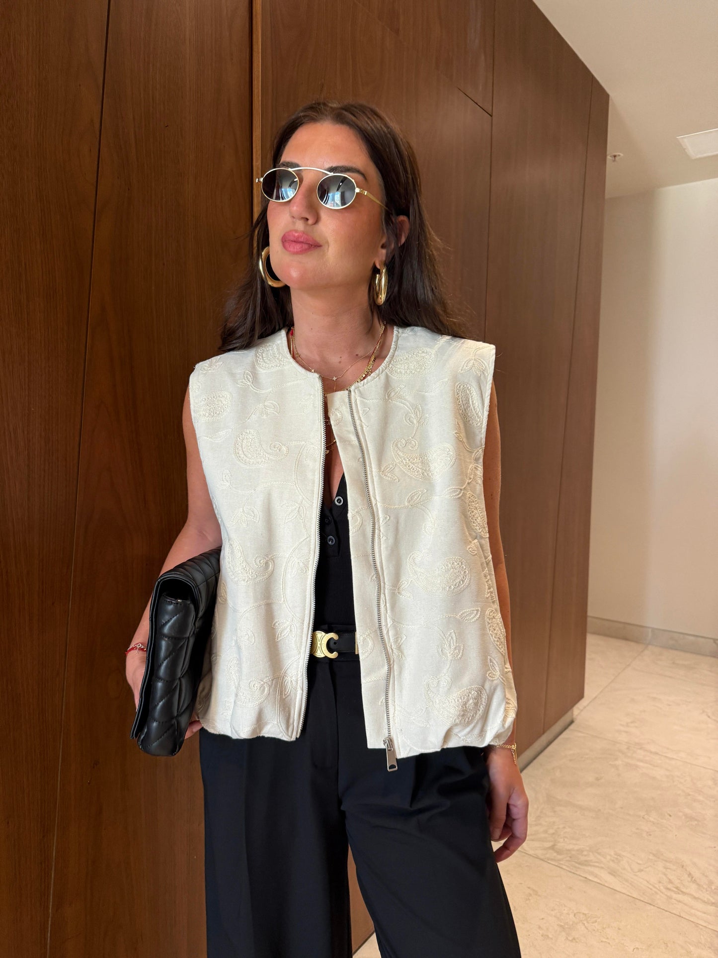 Embroidered Beige Vest