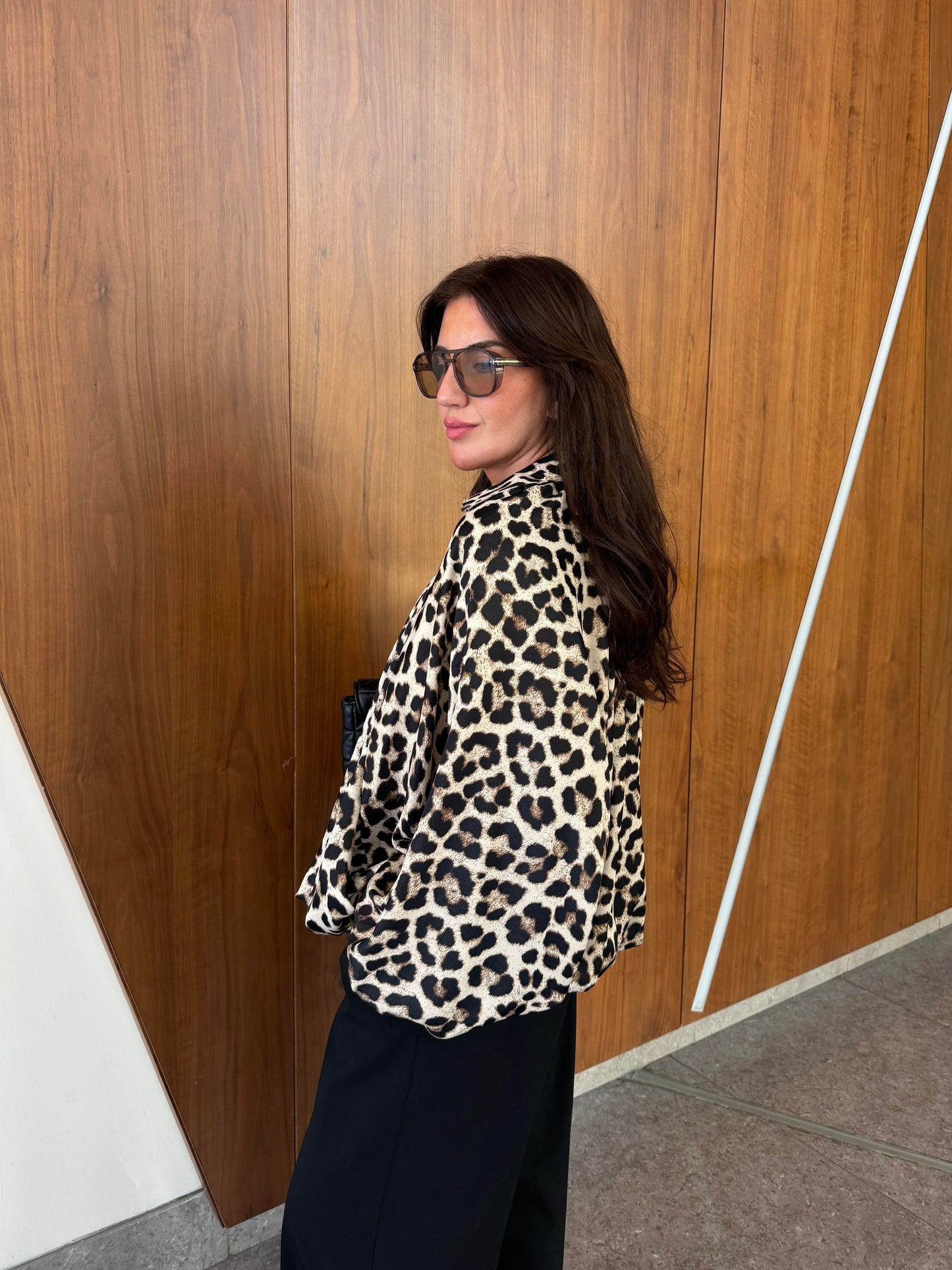 Oversized Leopard Satin batwing sleeve Jacket