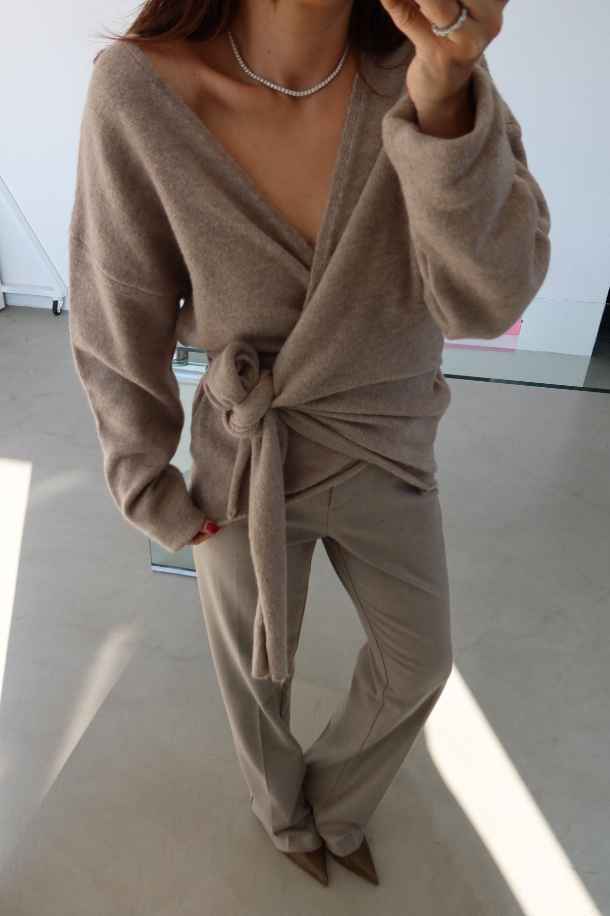 Beige Knitted wrapped Sweater