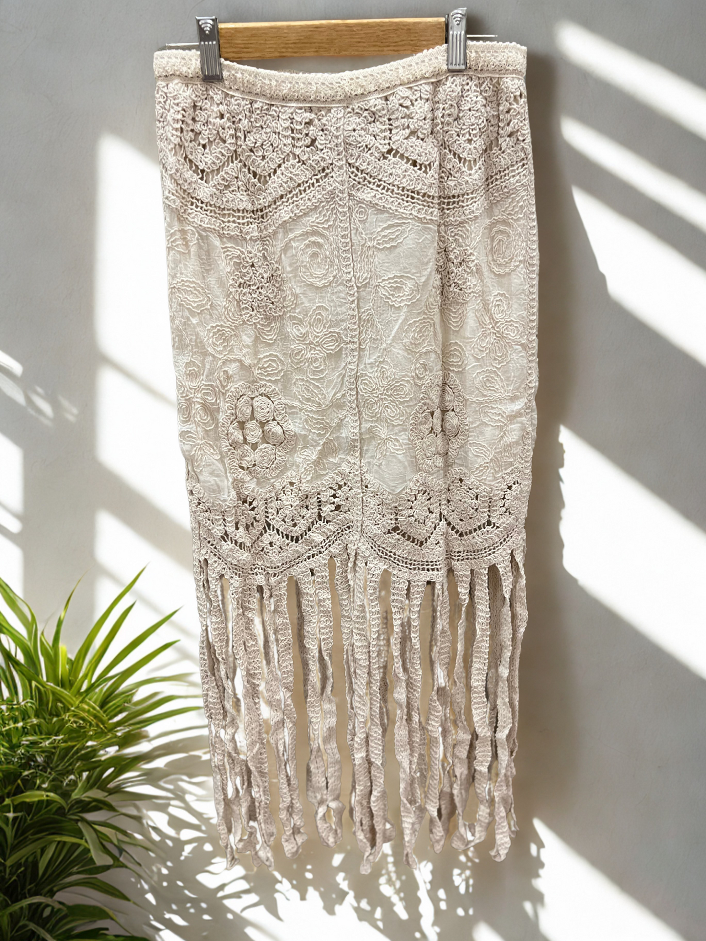 Crochet Beige Skirt with Tassels