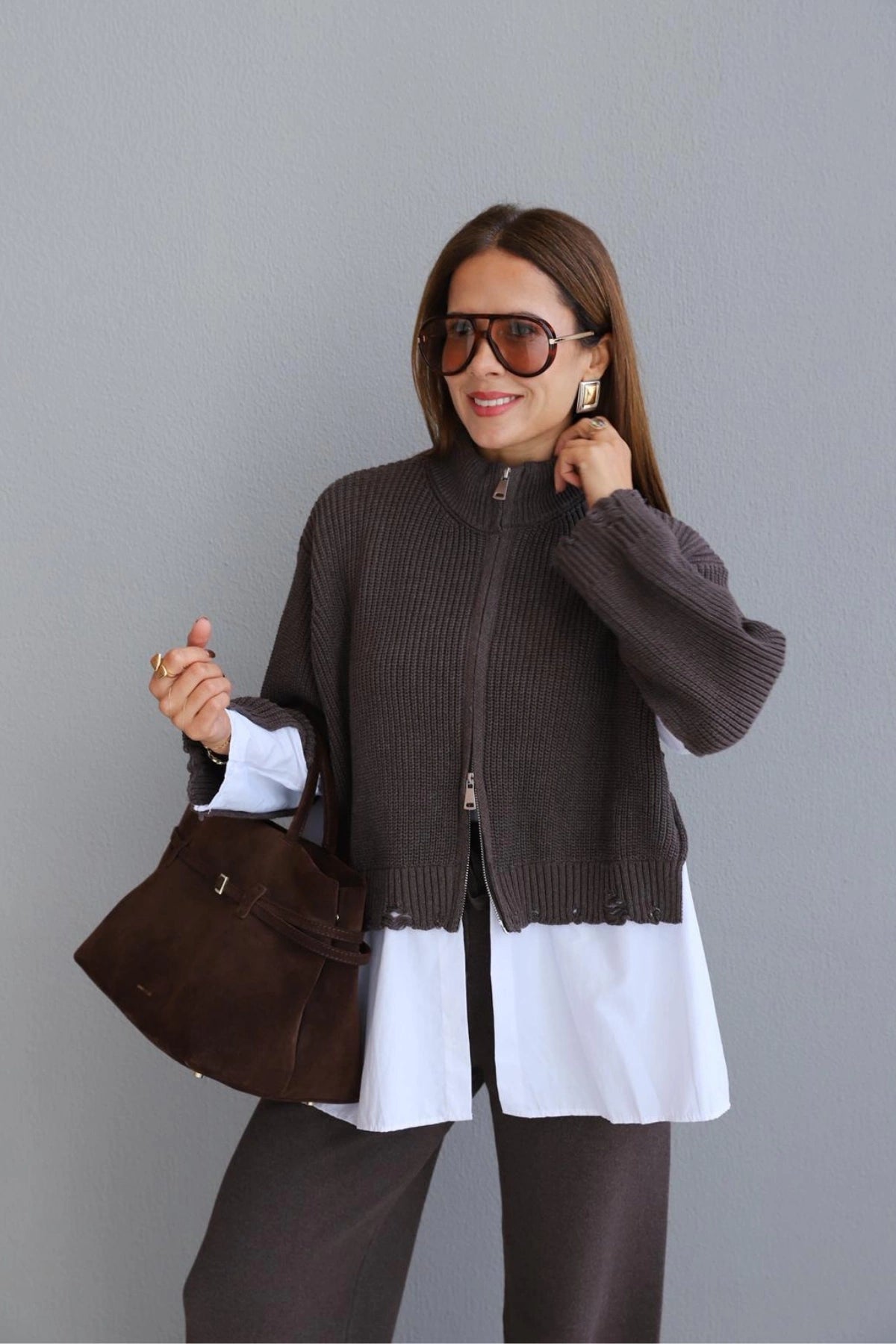 Cafe Knitwear Jacket and Trouser Set