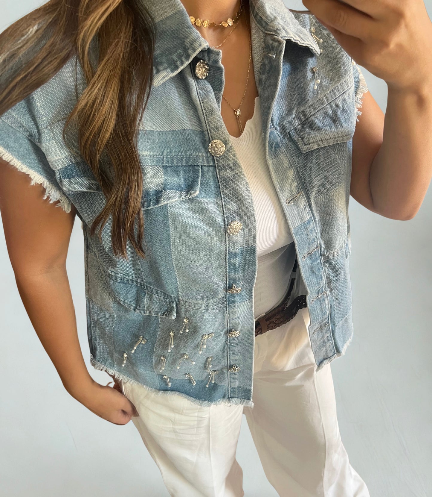 Denim with studs details Vest