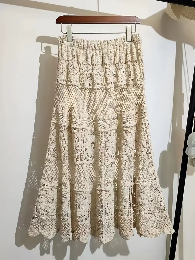 Crochet Beige Maxi Skirt