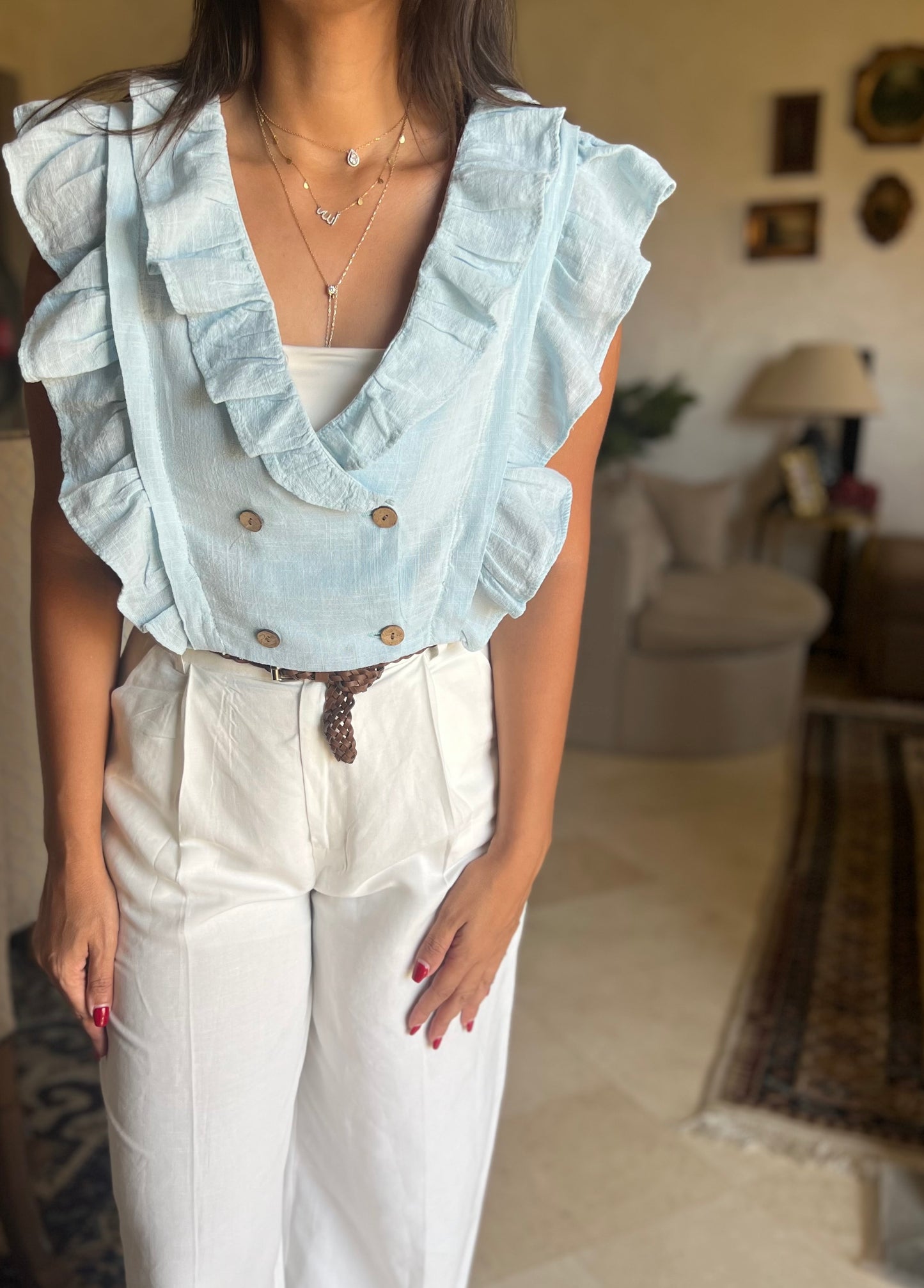 Ruffles double buttons Top