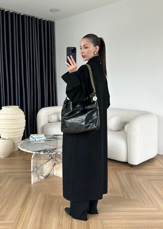 Long black Wool Cardigan