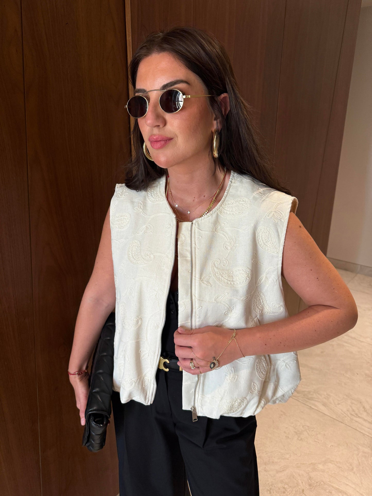 Embroidered Beige Vest