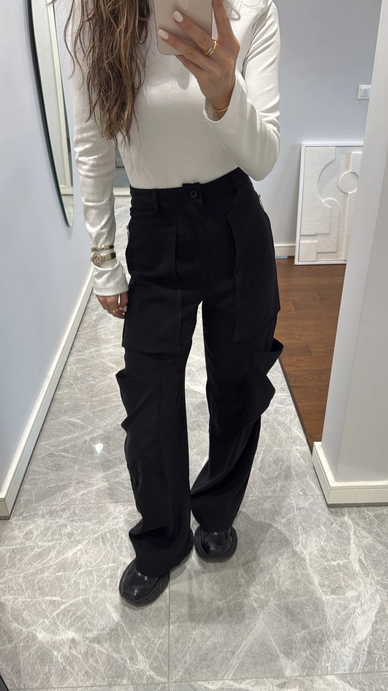 Black Cargo Pants with zipper details
