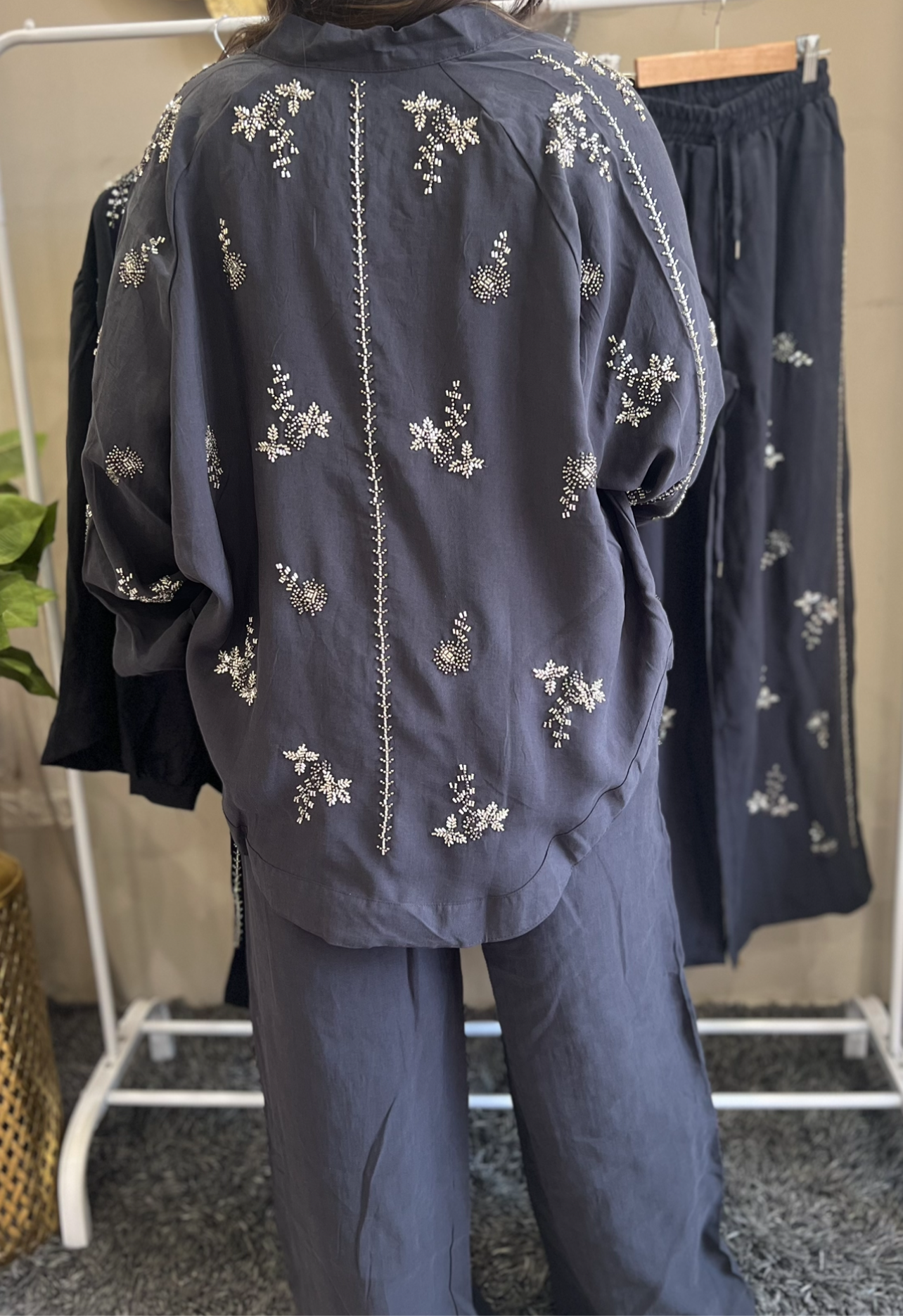 Embroidered Dark Grey Set