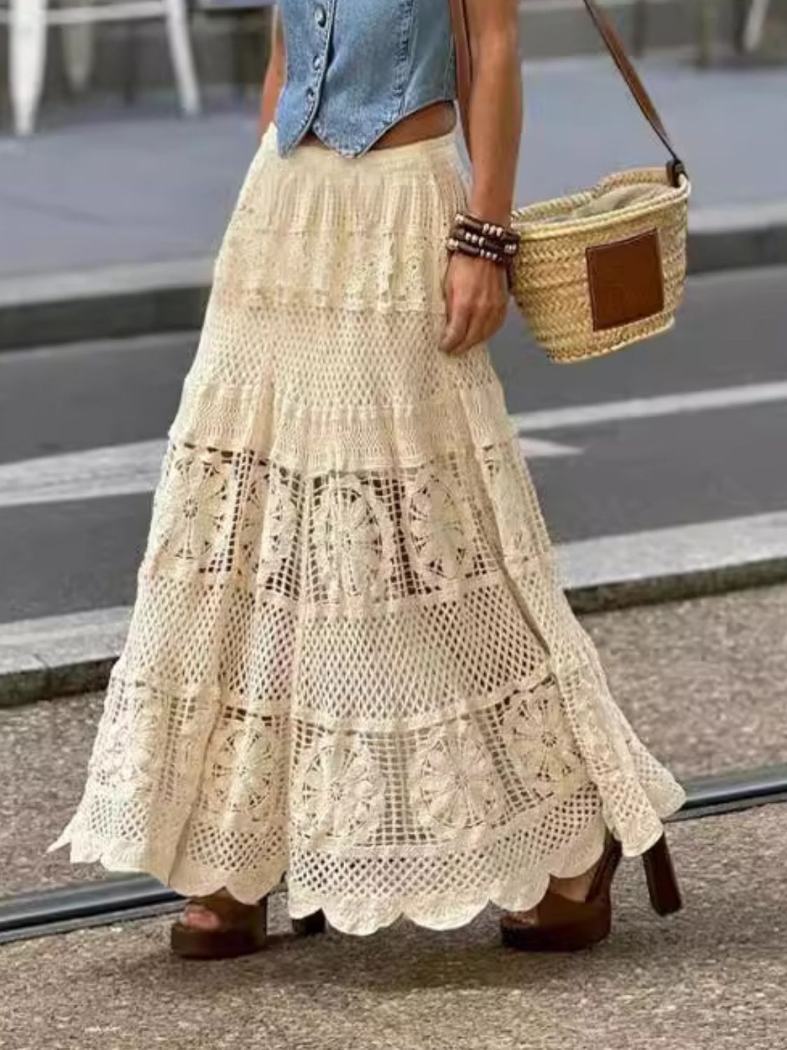 Crochet Beige Maxi Skirt