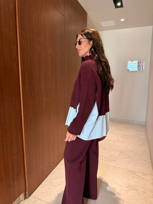Burgundy Knitwear Jacket and Trouser Set