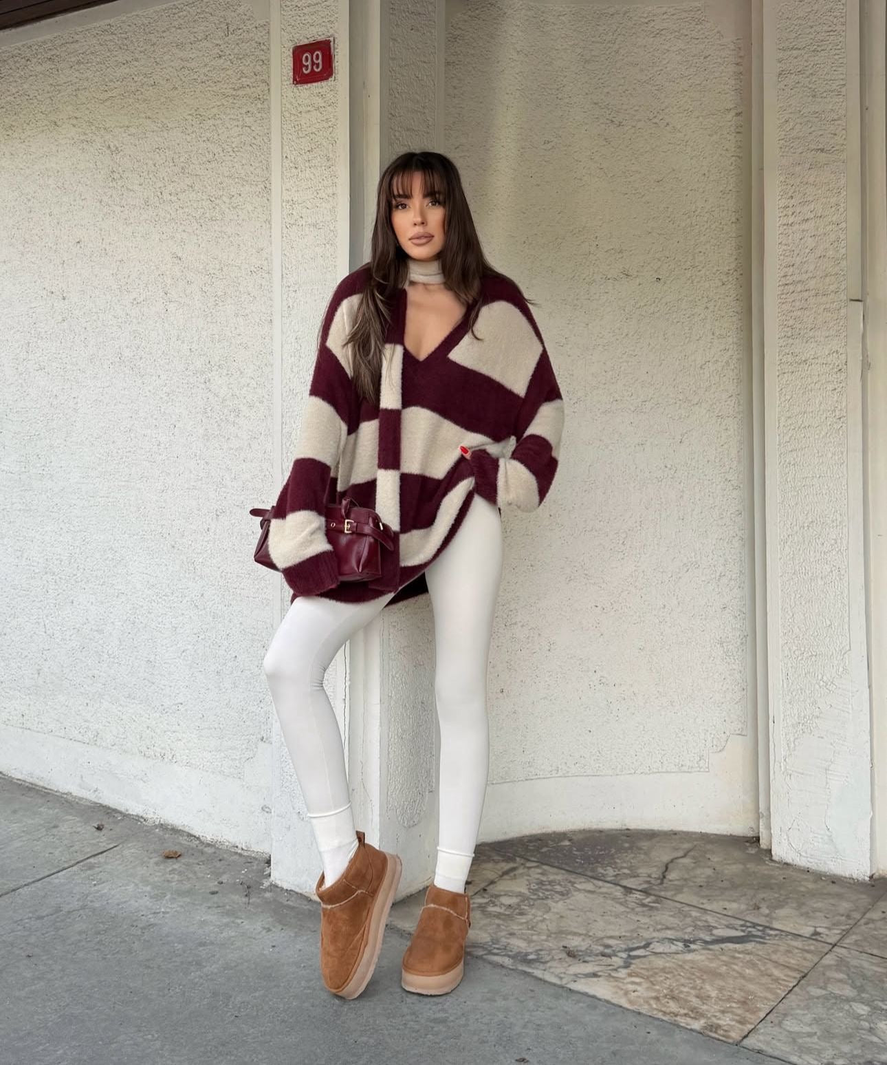 Striped burgundy Sweater with scarf
