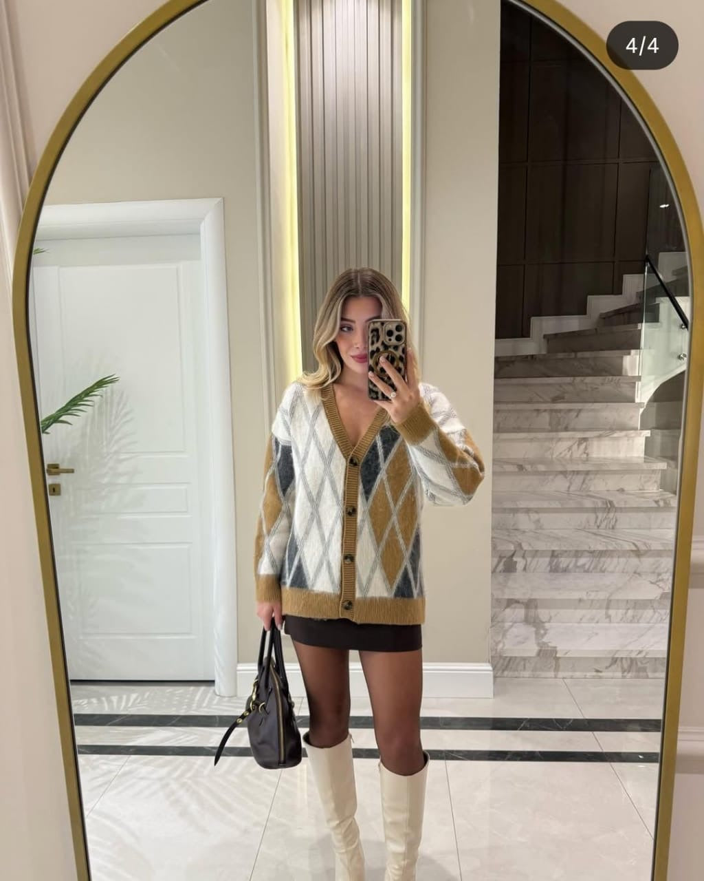 Diamond pattern wool cardigan