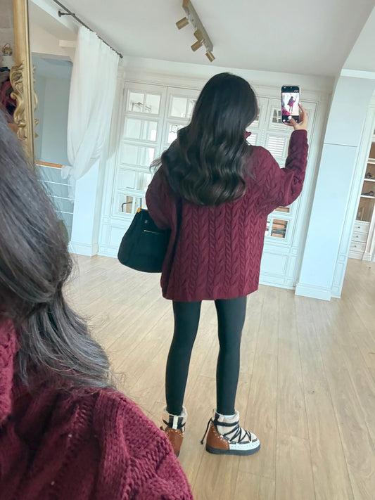 Braided burgundy Oversized Sweater