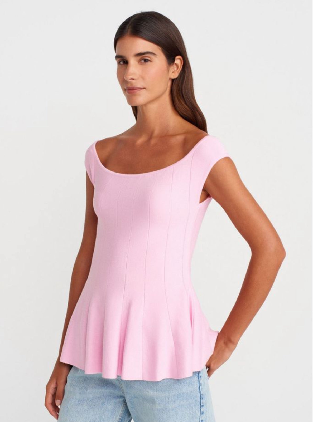 Boat Neck Flounce Knitted Blouse