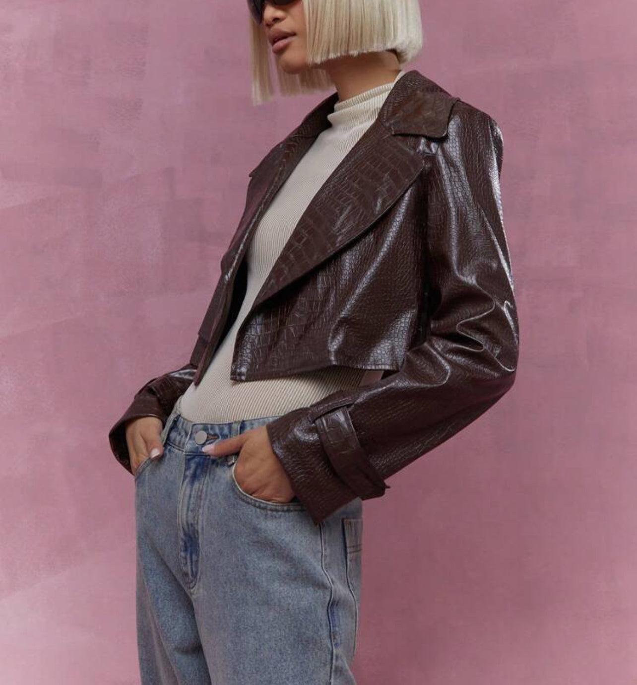 Crocodile effect crop jacket