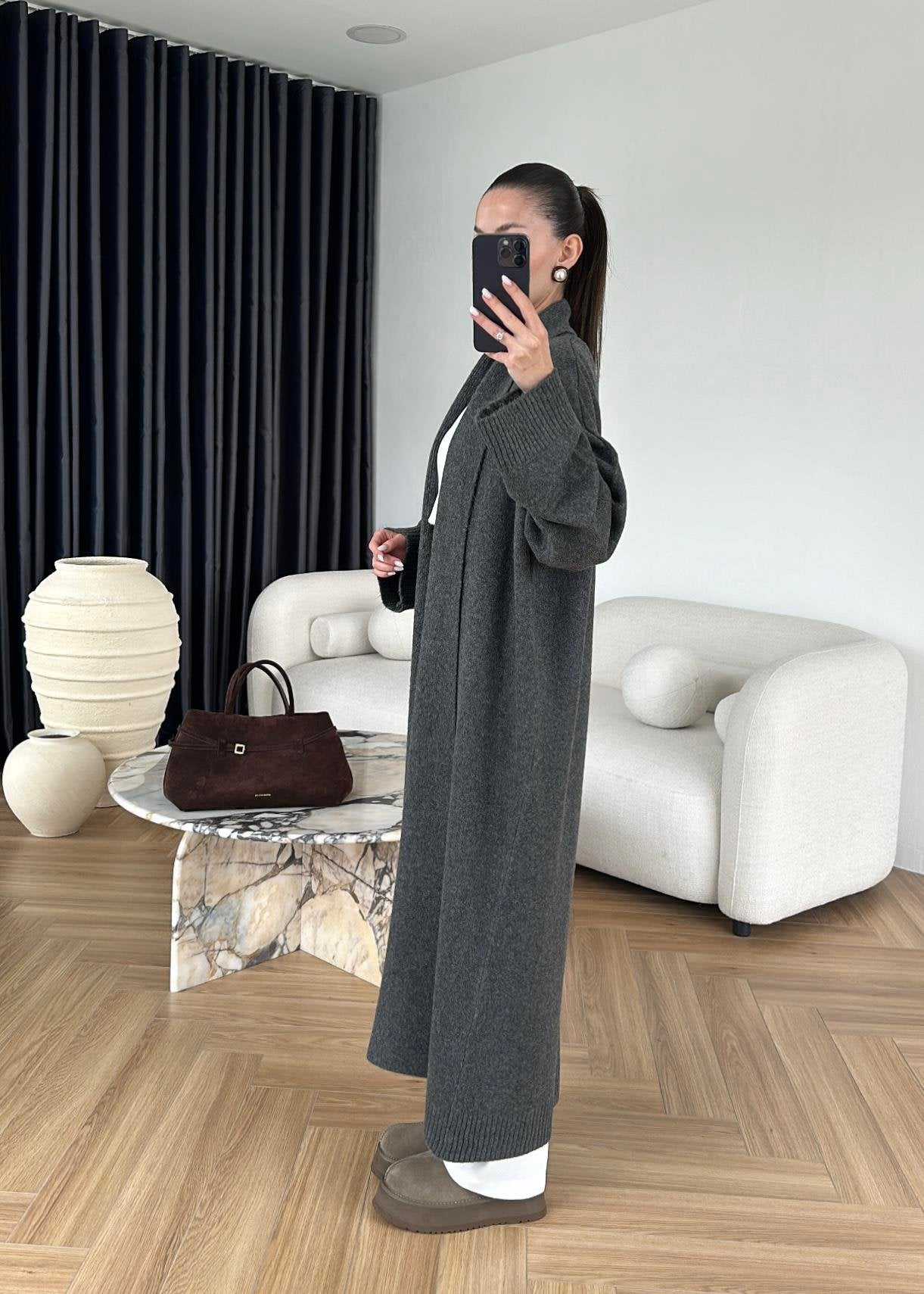Long Grey Wool Cardigan