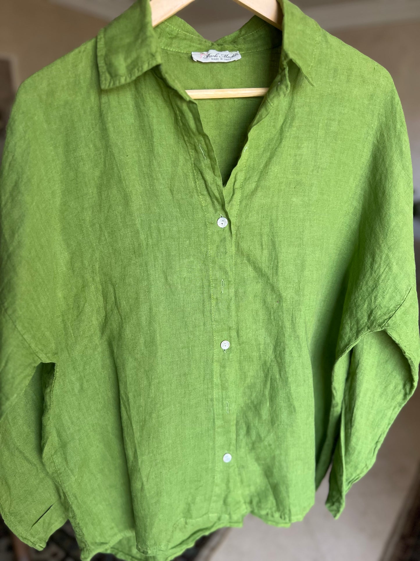 Green Italian 🇮🇹 Pure Linen Shirt