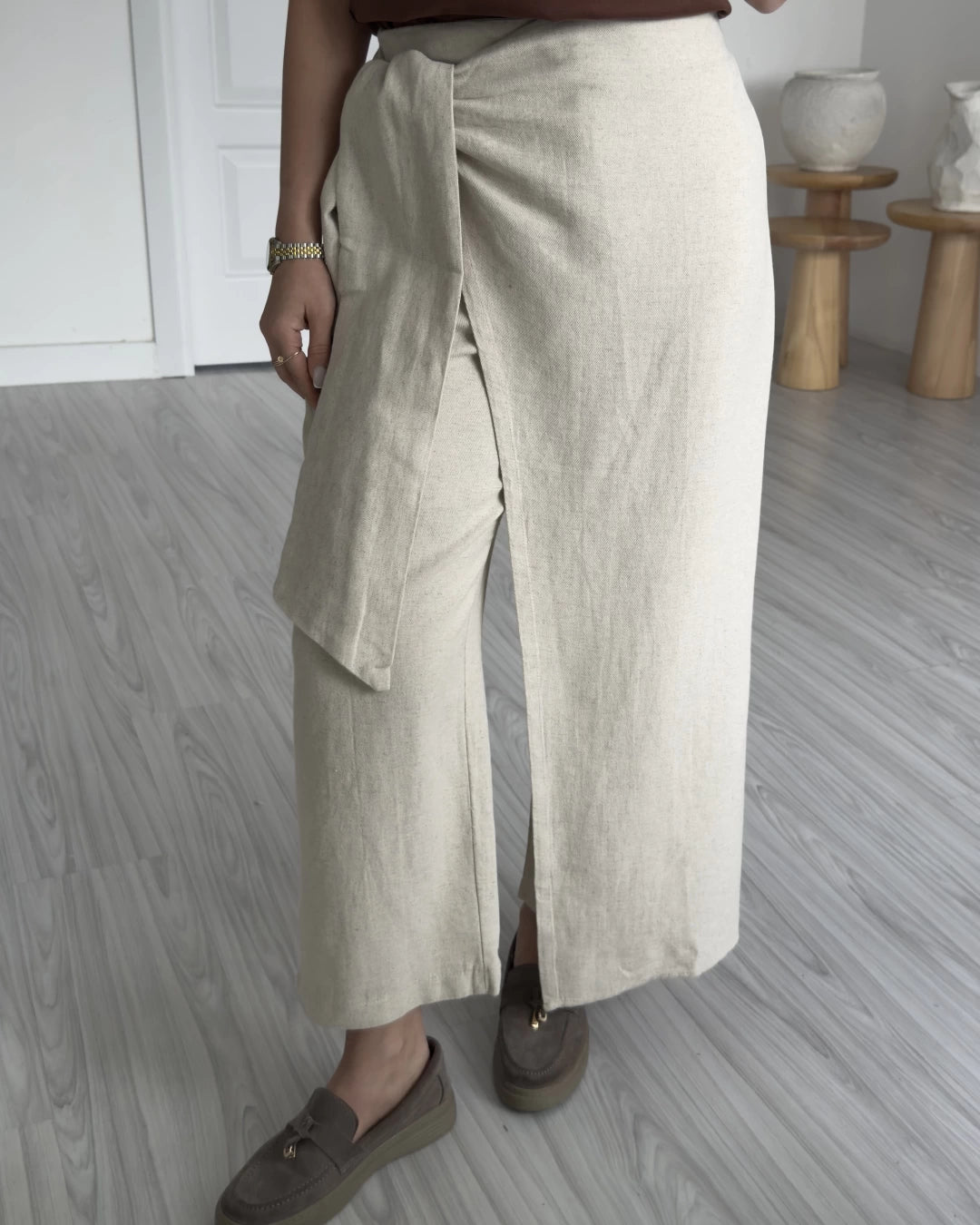 Wrapped Beige linen Pants