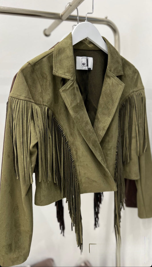 Premium olive Suede fringes Jacket