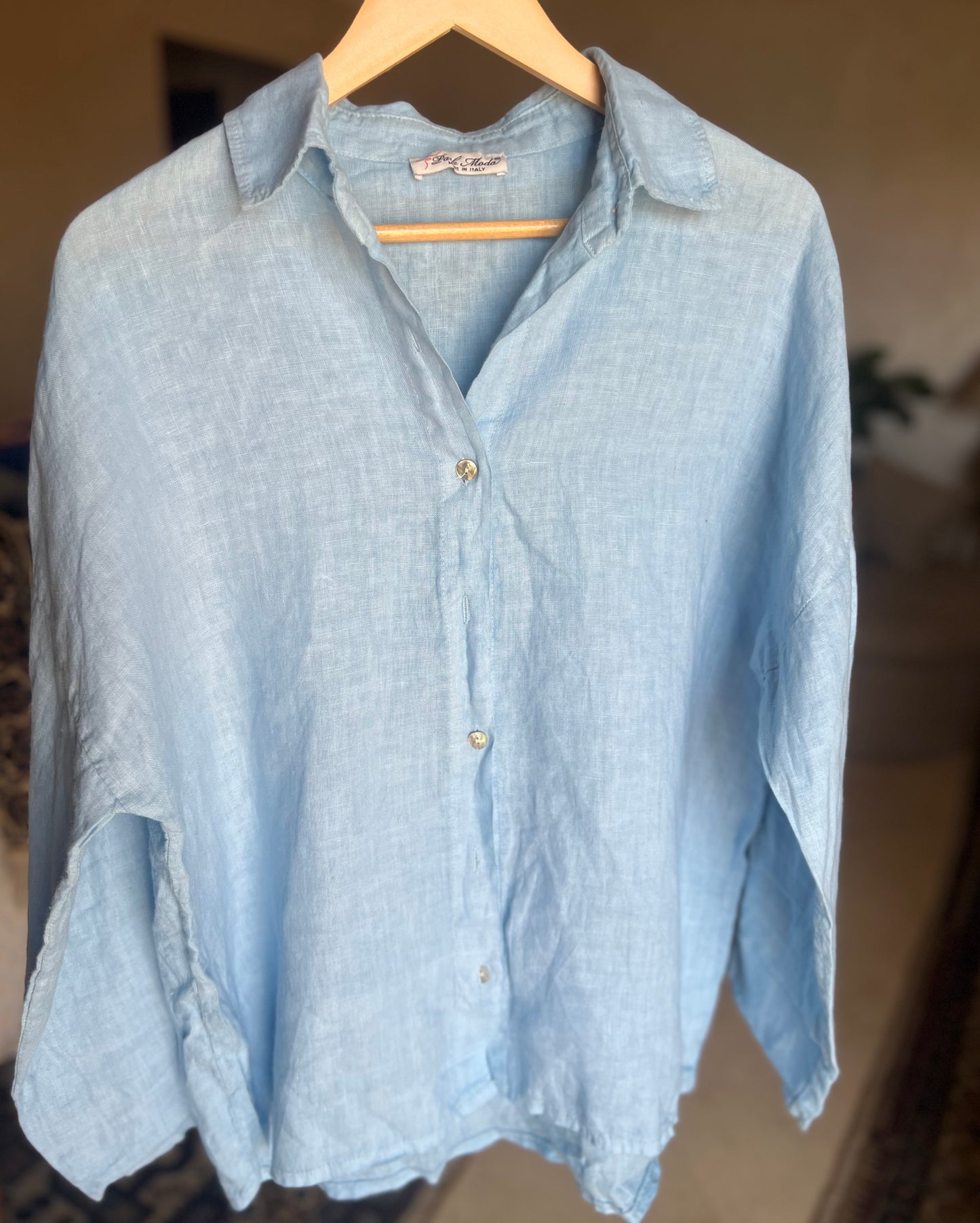 Sky Blue Italian 🇮🇹 Pure Linen Shirt