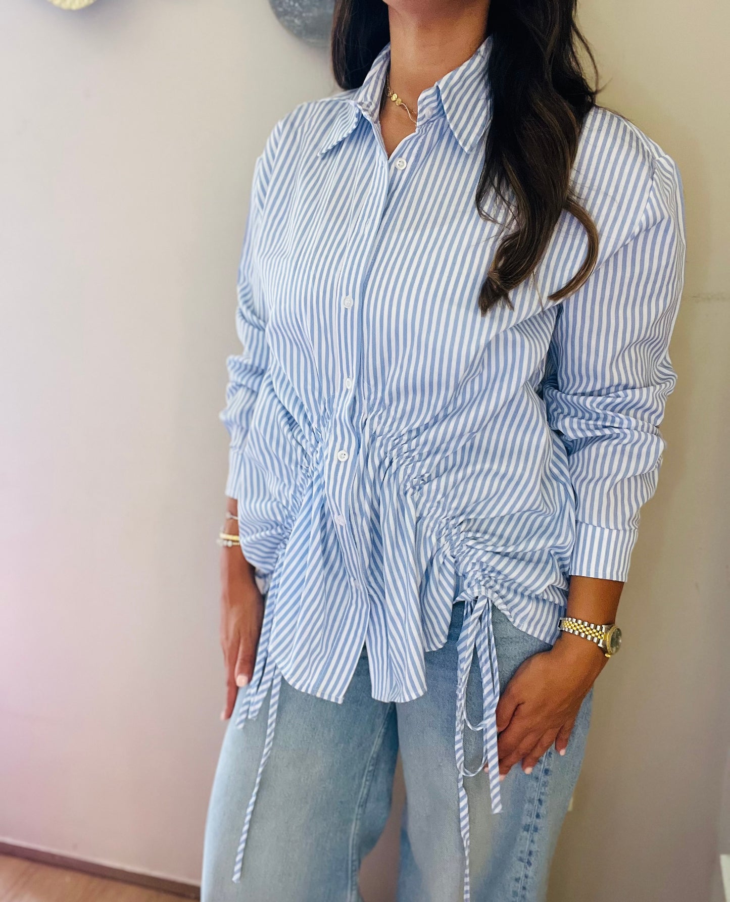 Gathered striped shirt