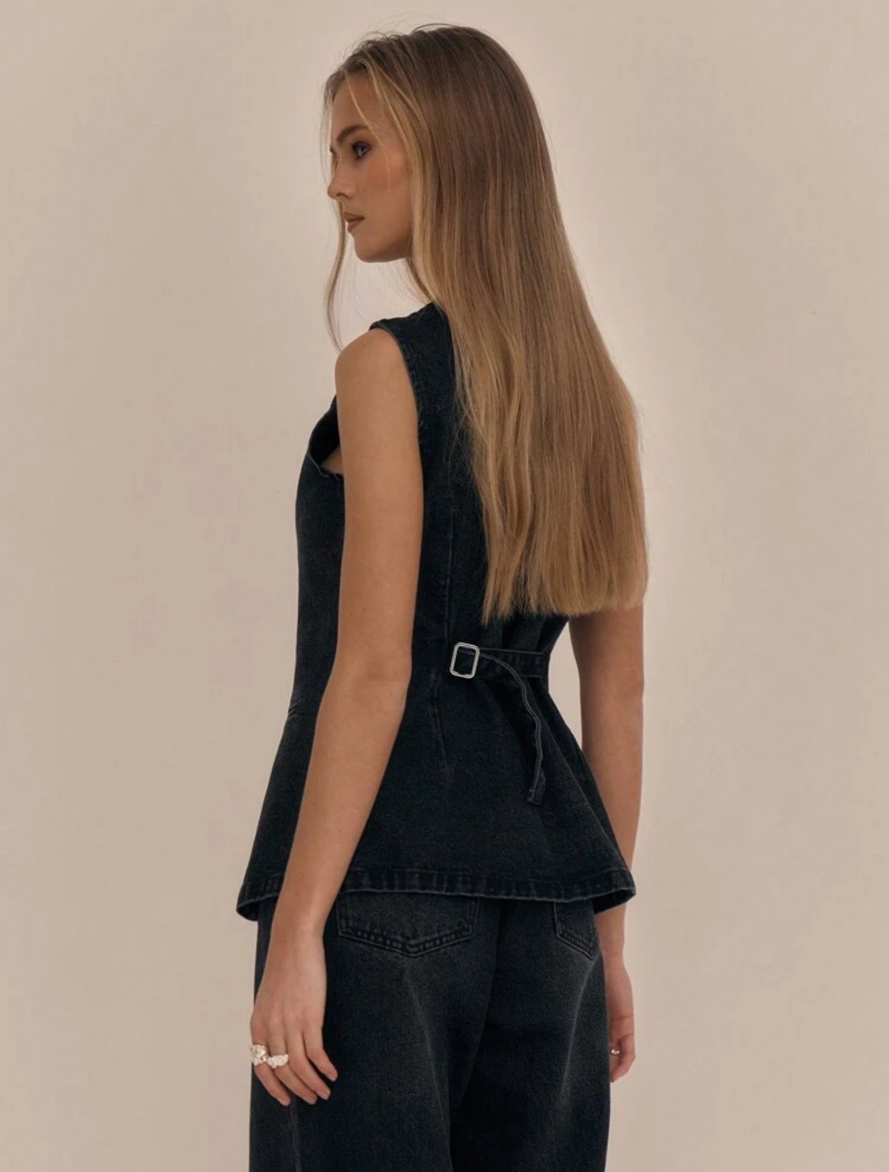 Black Denim Sleevless Vest