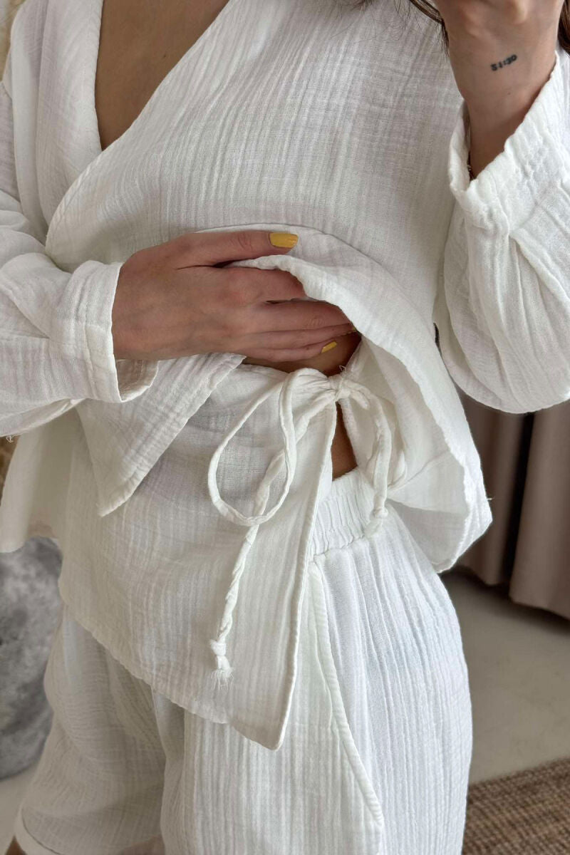 Muslin Cotton white Blouse/Short Set