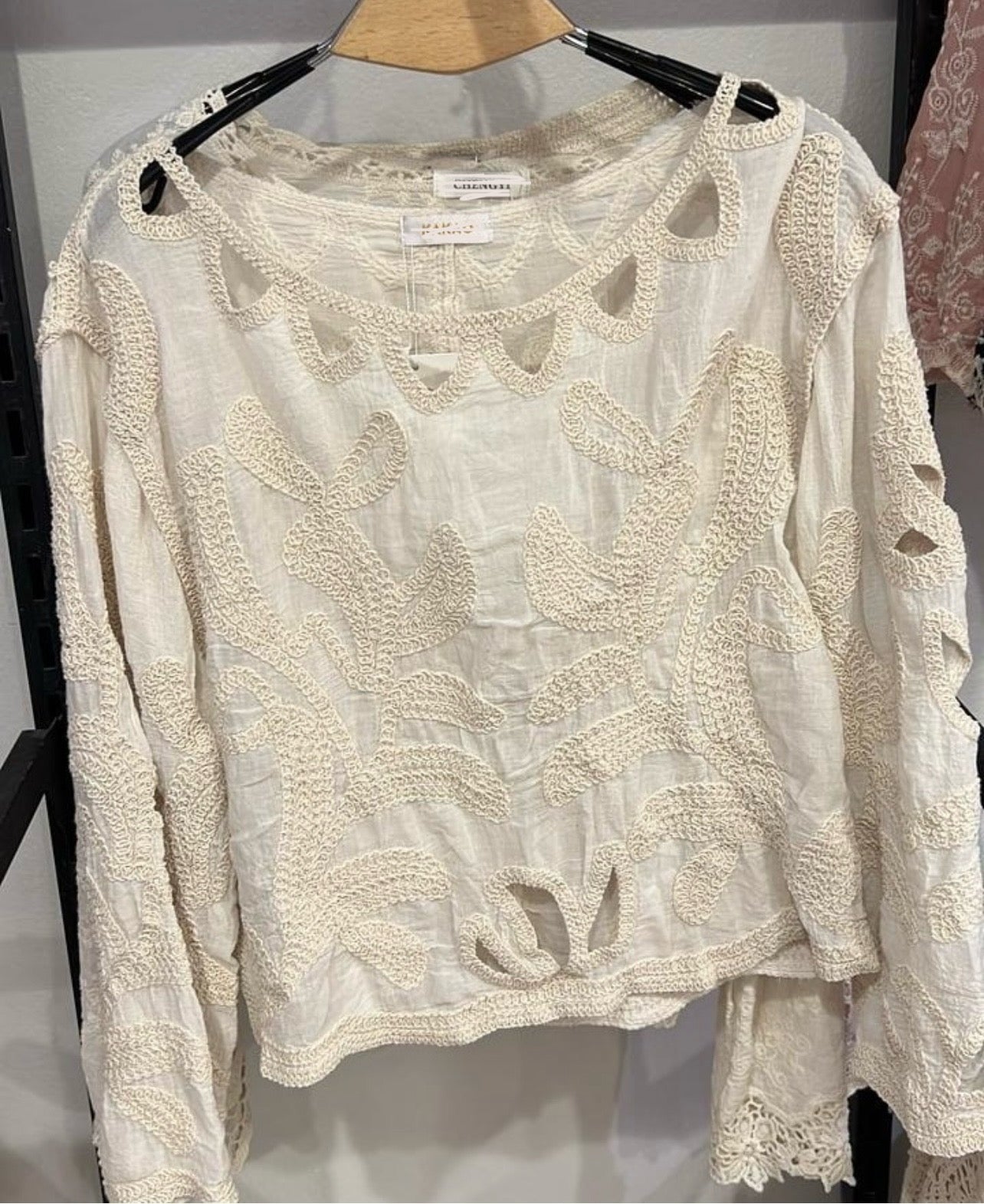 Beige Crochet Long Sleeve Blouse