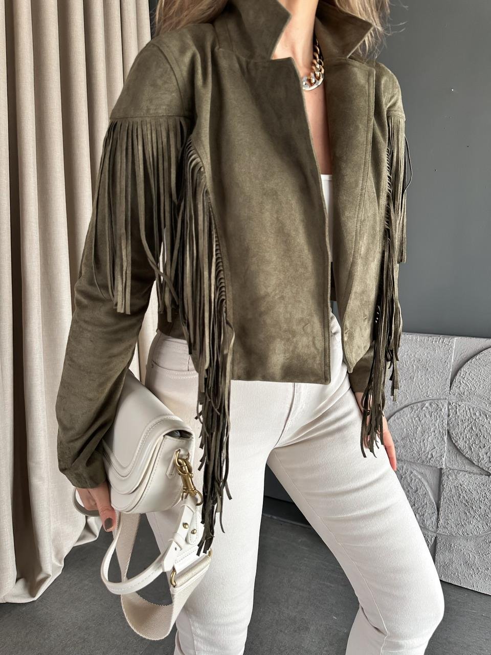 Premium olive Suede fringes Jacket