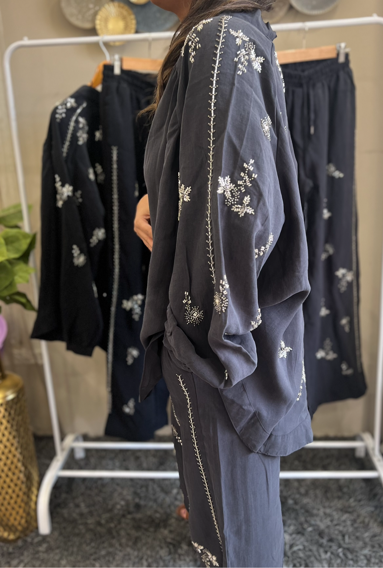 Embroidered Dark Grey Set