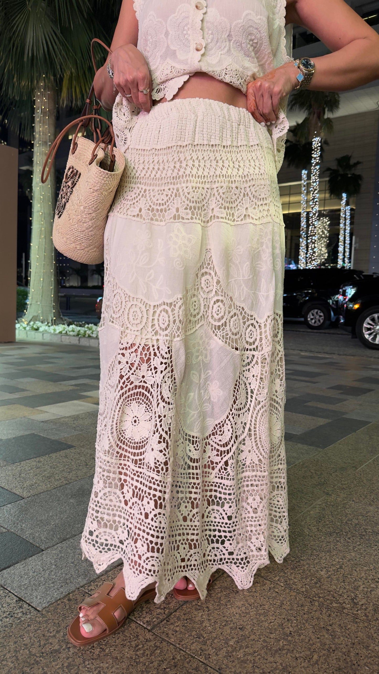Emilly Beige Lined Premium Cutwork Skirt