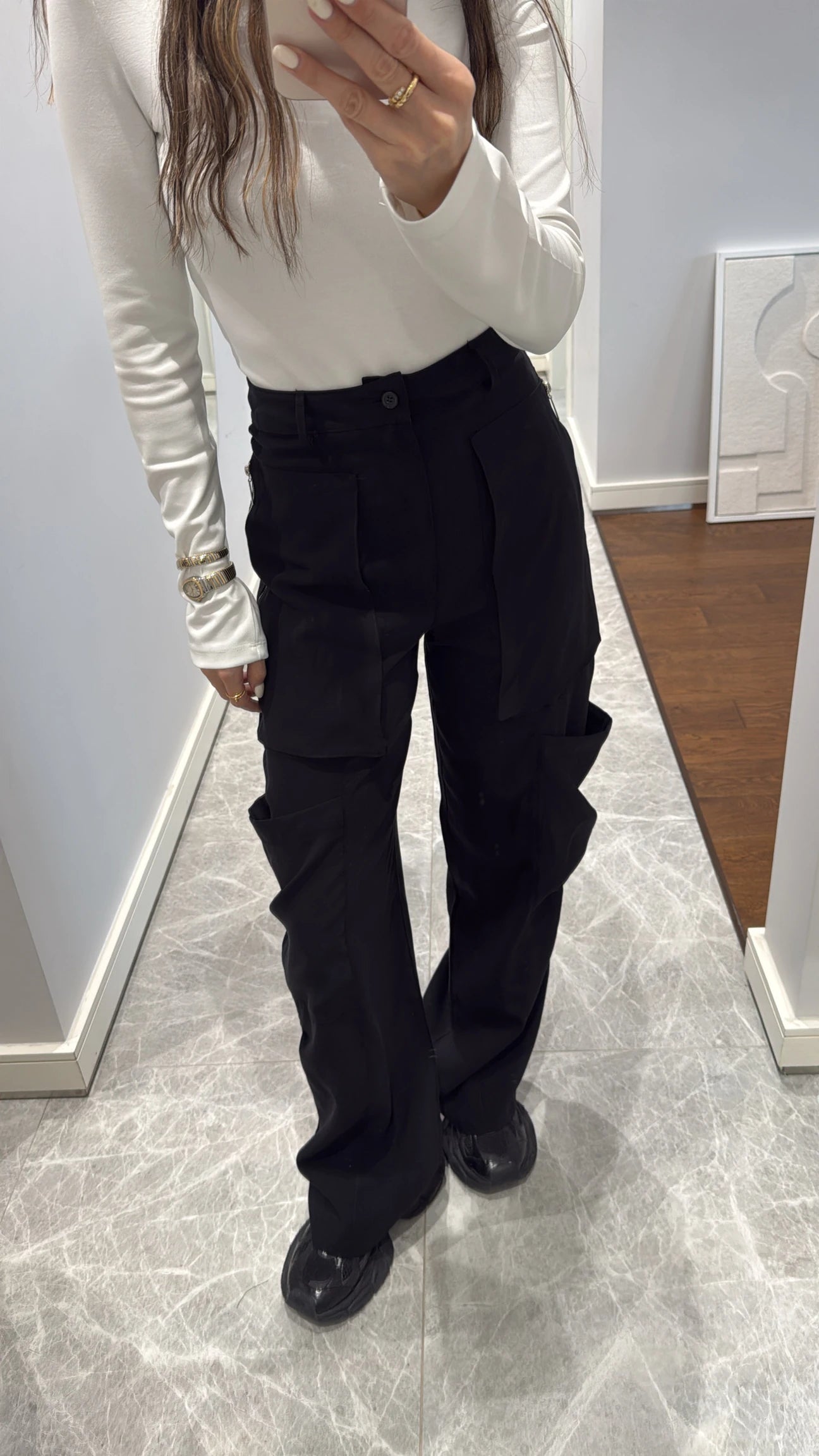 Black Cargo Pants with zipper details
