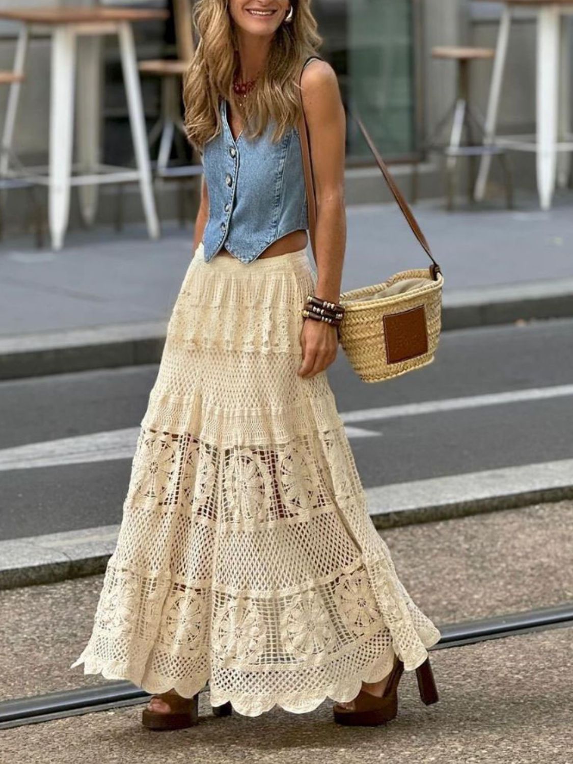 Crochet Beige Maxi Skirt