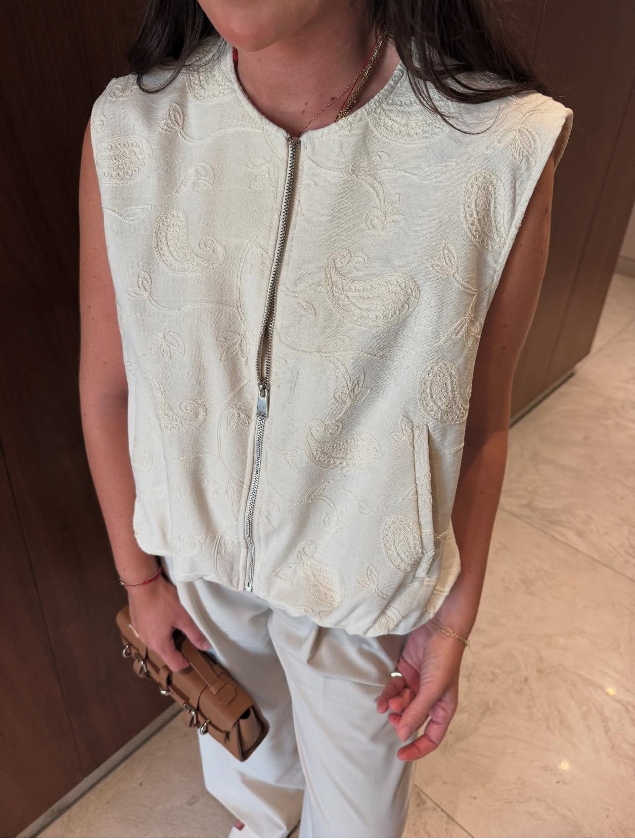 Embroidered Beige Vest