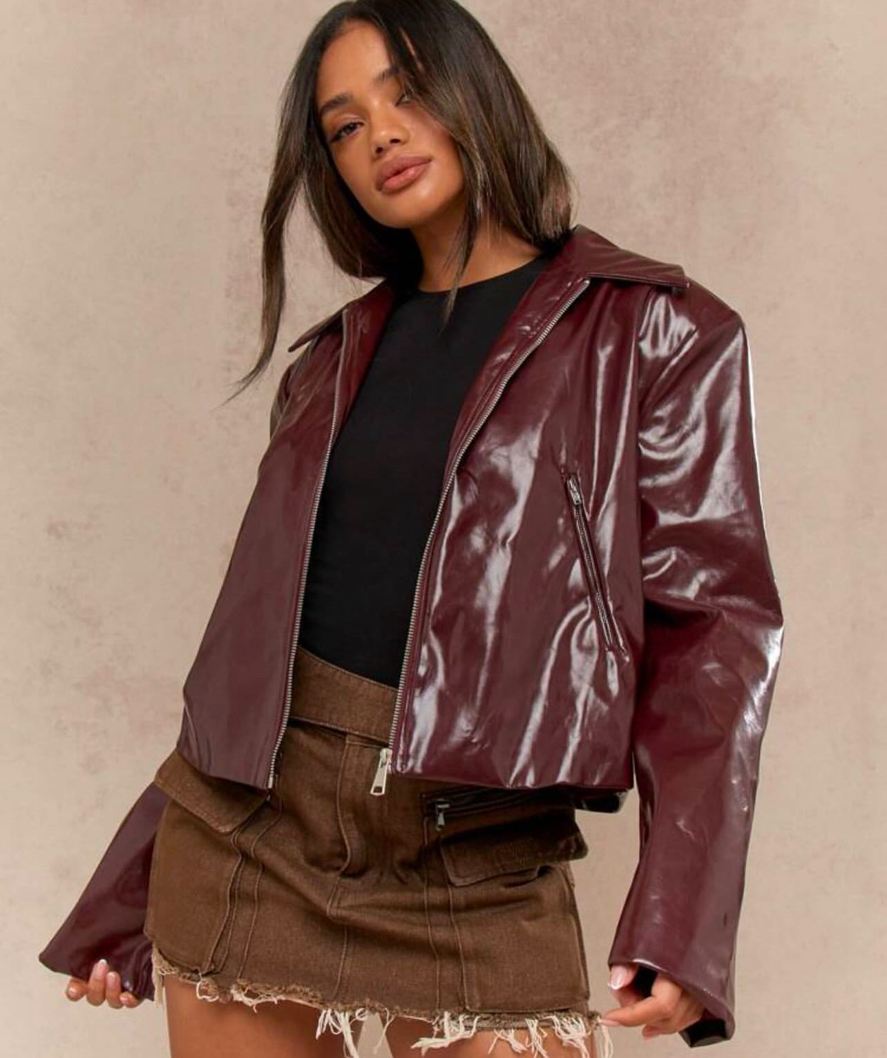 Shiny PU burgundy jacket