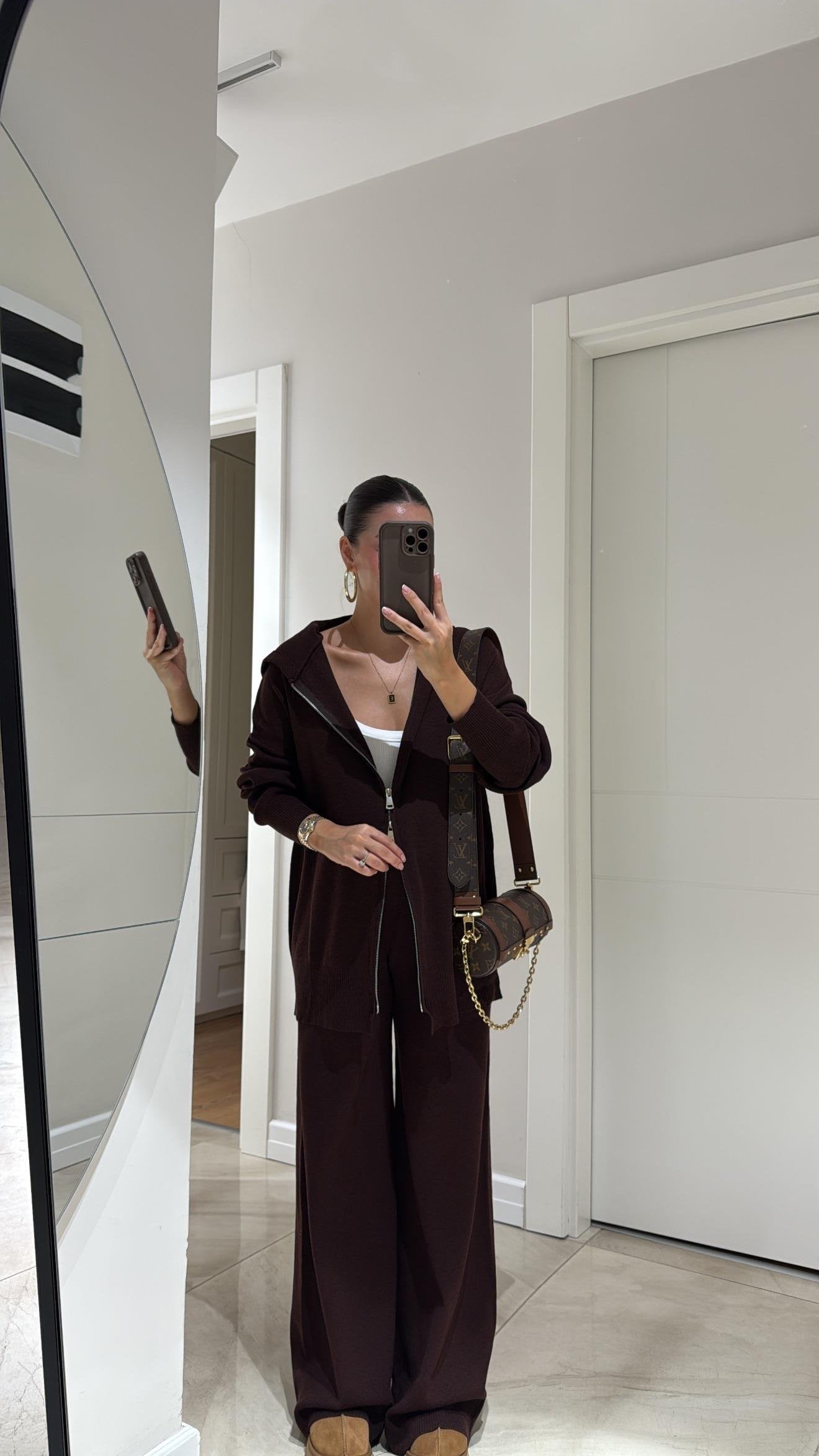 Burgundy Knitted Double zipper Set